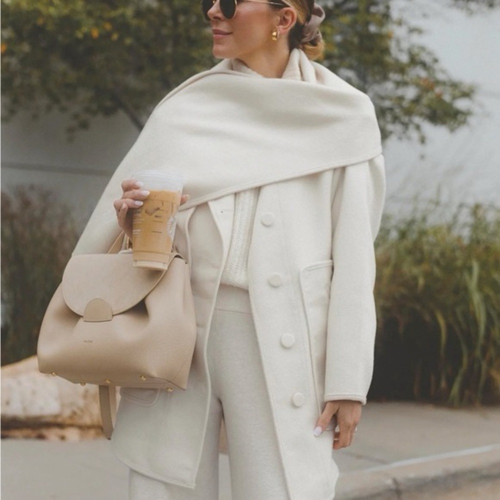 Splendid x Cella Jane Cream Wool Scarf Coat Matching Set | XS